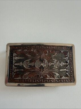 BELT BUCKLE Nickle Plated Patina Engraved Floral Western Rodeo Stampede Unisex